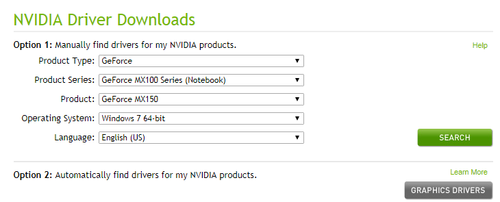 manually find drivers for NVIDIA Products