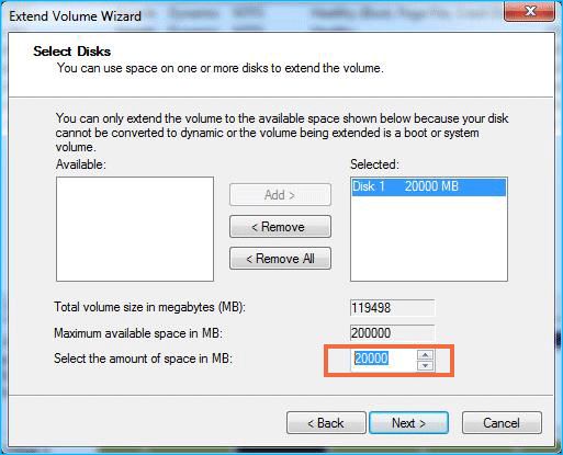  Allocate space to C drive