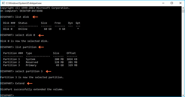  extend C drive with diskpart exe