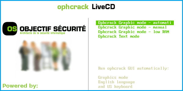 ophcrack livecd menu