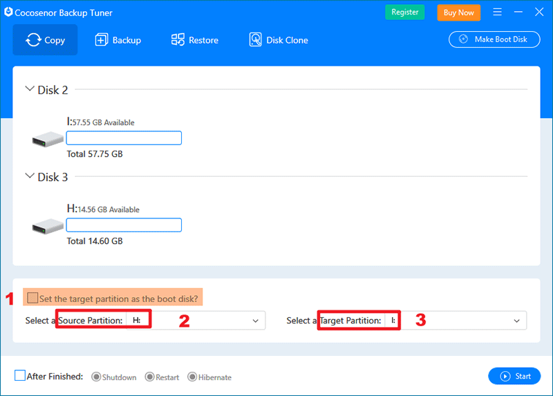 choose source partition and target partition