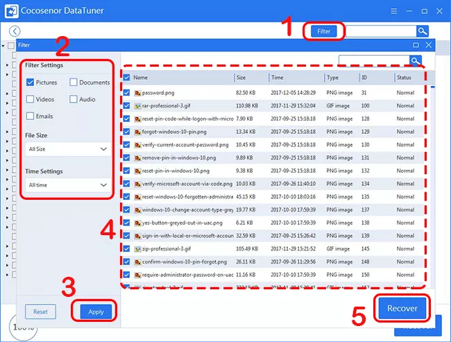 filter the data to recover