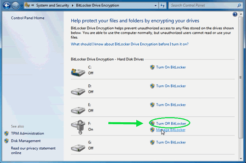 click on turn off bitlocker