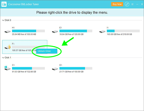 click on Unlock Drive