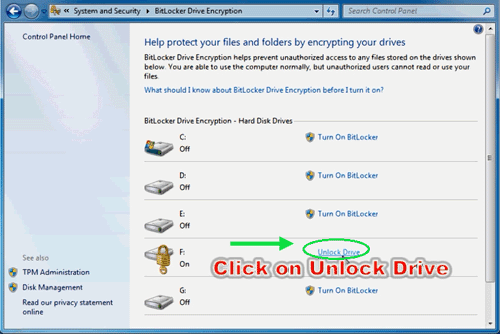 click on unlock drive