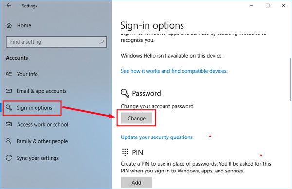 change local account password