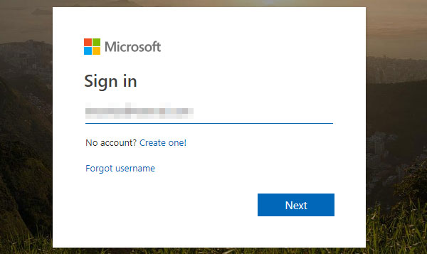 enter microsoft account email