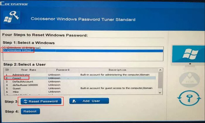 reset Windows password with Windows Password Tuner