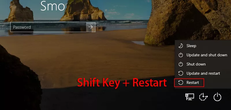 restart computer from lock screen