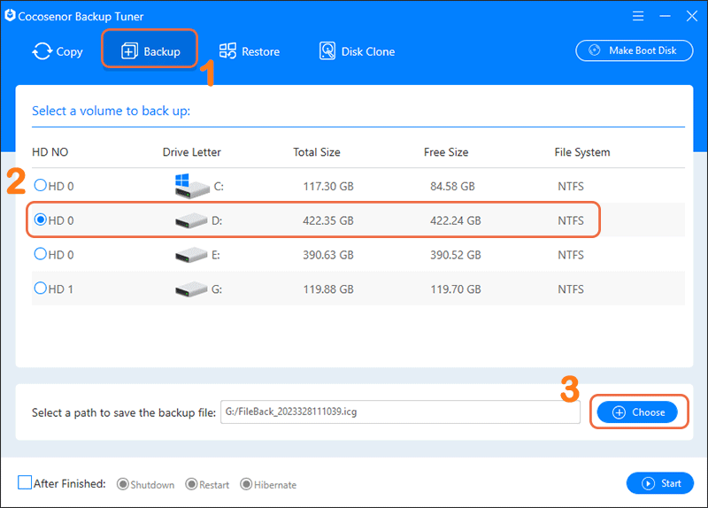 backup d drive data with Backup Tuner