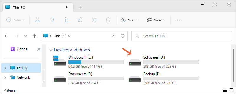 check D drive in file explorer