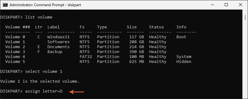 execute assign letter D command