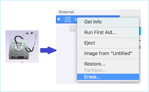 open disk utility and click erase