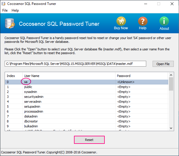 reset sa password