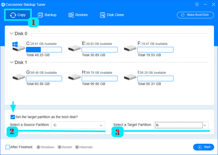 copy c drive to g