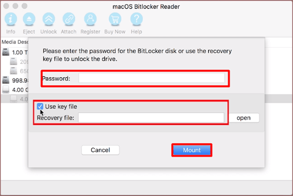 use password or key file to unlock BitLocker drive
