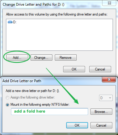 add a  path to C drtive for D drive