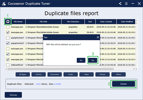 delete all duplicate files 