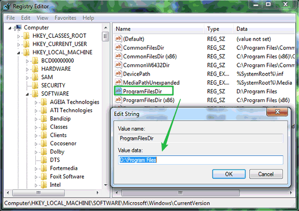 change ProgramFileDir