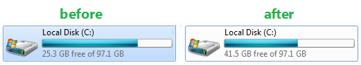 before and after free up c drive