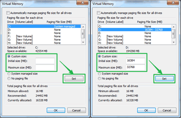 set volue for C and D drive