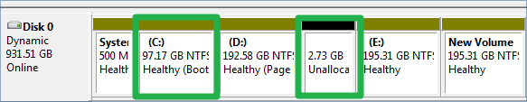 shrink volume and extend C drive