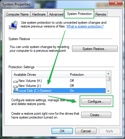 configure system protection