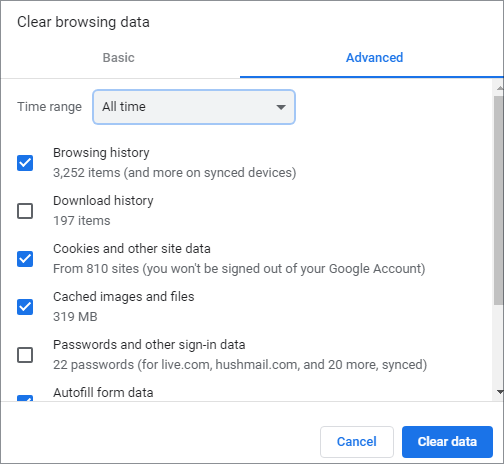 clear browsing data