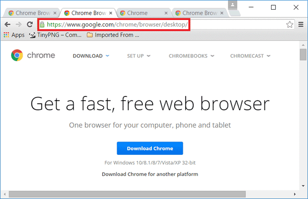 open chrome download page