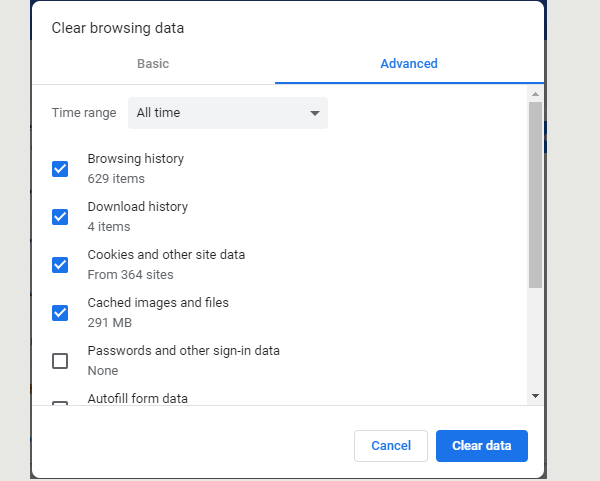 clear browsing data