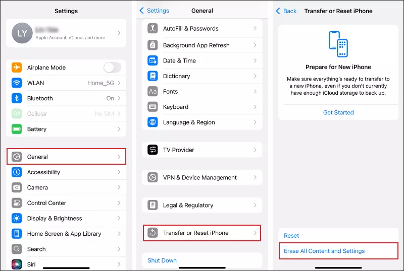 Reset iPhone in Settings