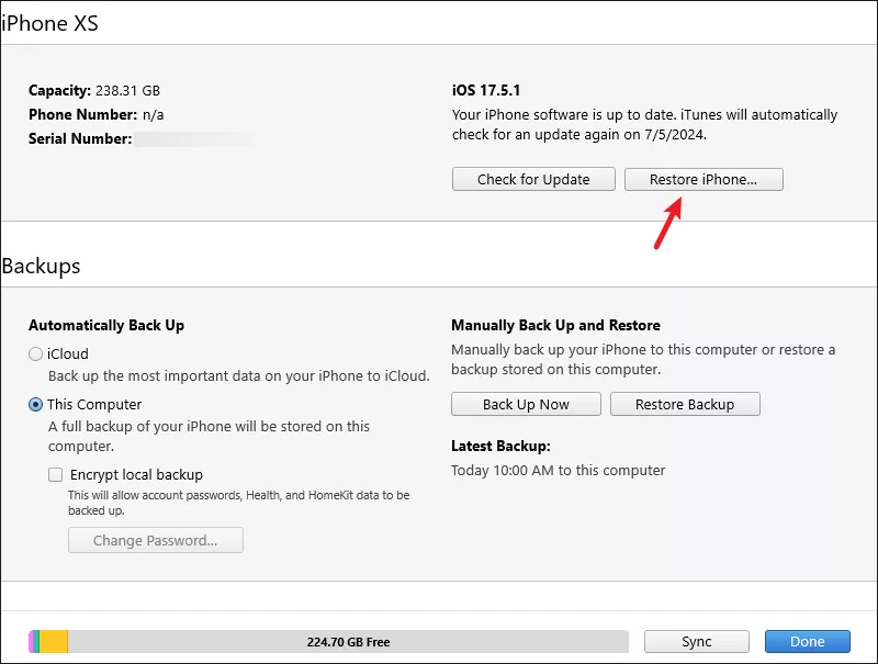 Click Restore iPhone