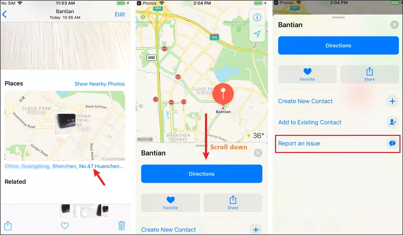 Report the issue in Map