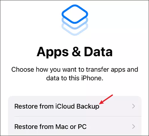 Click Restore from iCloud Backup