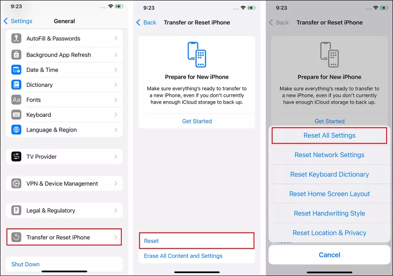 Click Reset All Settings