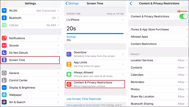 Disable Content & Privacy Restrictions