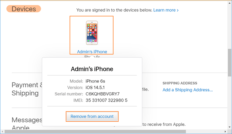 reomve iPhone from account