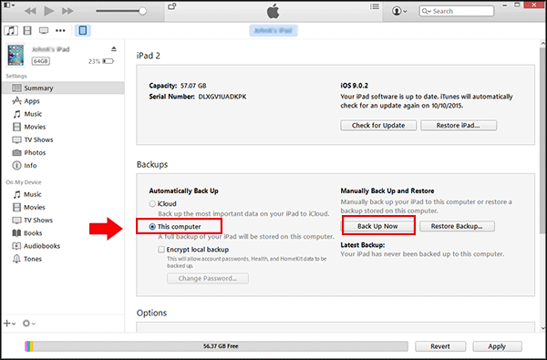 back up ipad with itunes