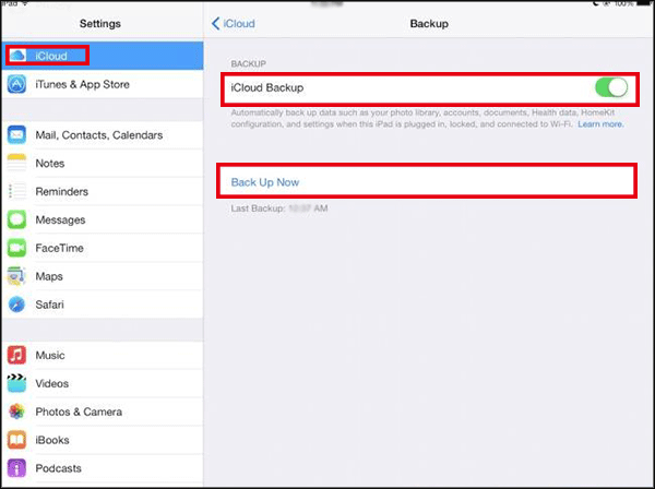 back up ipad to icloud