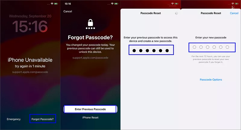 reset password with previous password on iOS 17