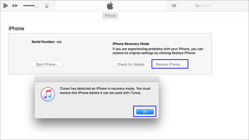 restore iPhone in recovery mode on Mac iTunes