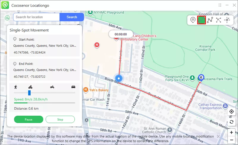 simulate a route on Locationgo