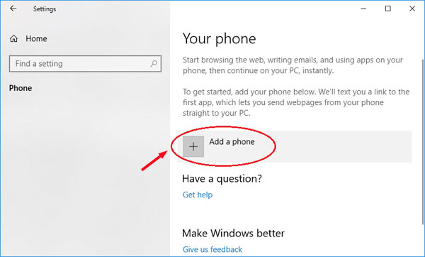 add a phone in windows 10