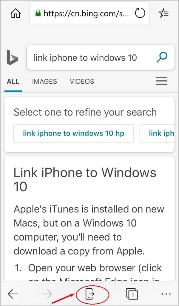 share web site from iphone to windows 10