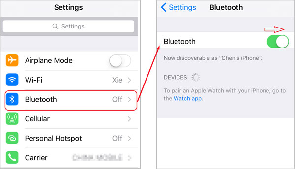 turn on iphone bluetooth