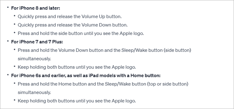steps to force restart iPhone
