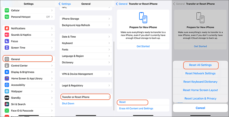 reset all settings on iPhone