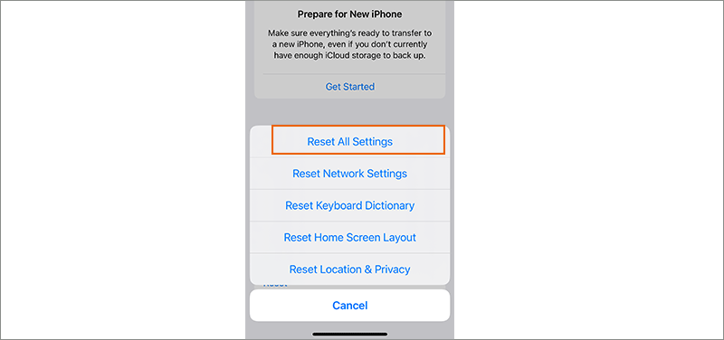 tap Reset All Settings