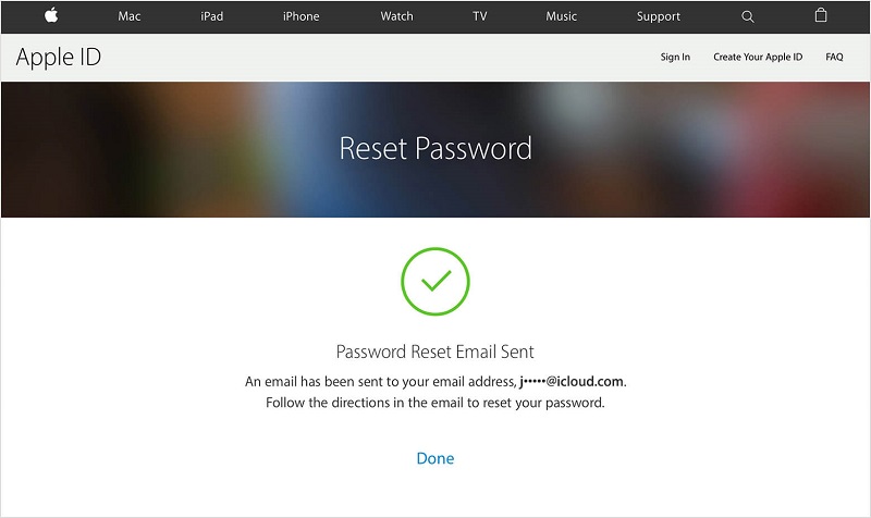 reset password email sent