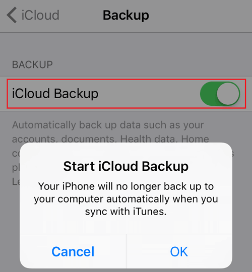 turn on icloud backup